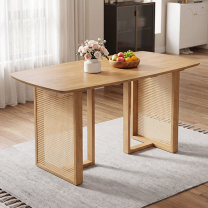 55" Solid Rubber Wood Dining Table Set For 4, Natural
