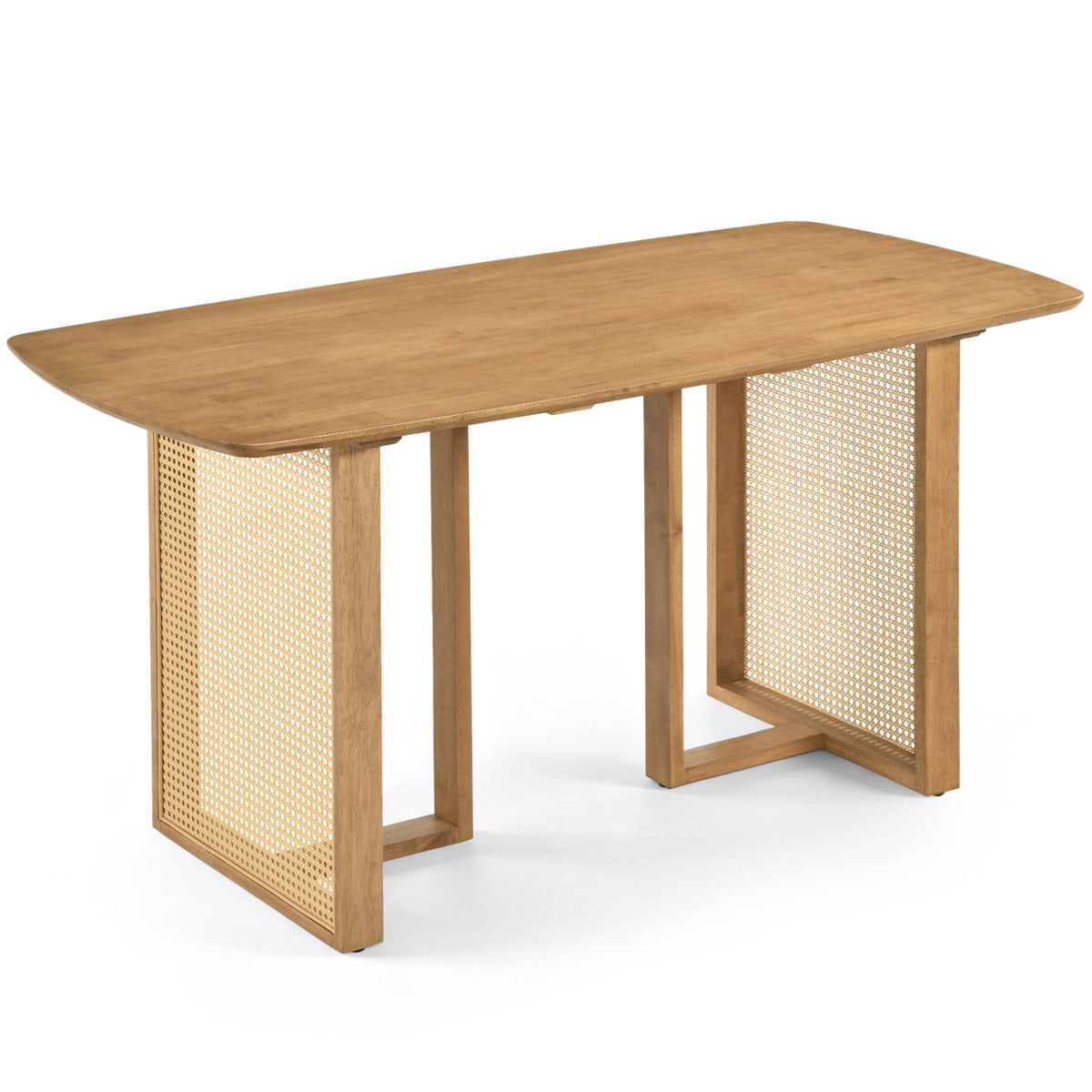 55" Solid Rubber Wood Dining Table Set For 4, Natural
