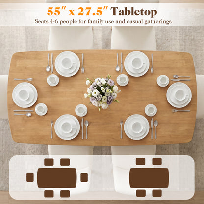 55" Solid Wood Dining Table for 4-6, Natural