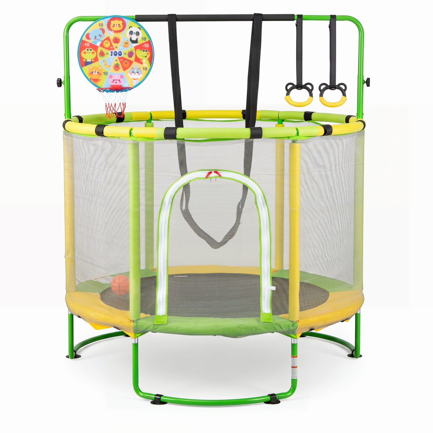55" Trampoline for Kids with Adjustable Gymnastics Bar and Basketball Hoop for 3+, Yellow Trampolines Yellow at Gallery Canada