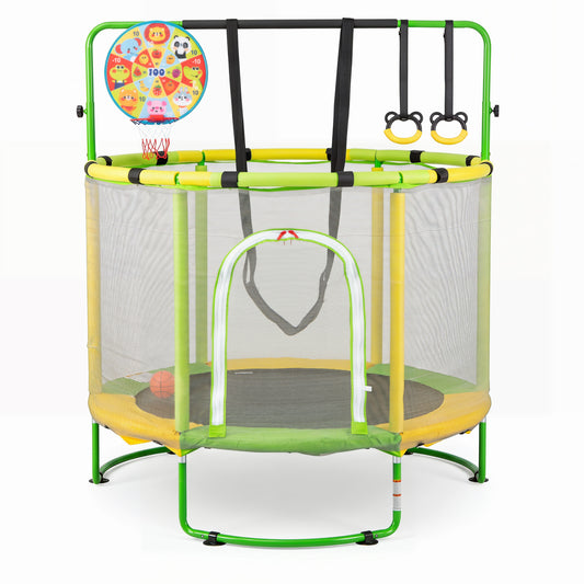 55" Trampoline for Kids with Adjustable Gymnastics Bar and Basketball Hoop for 3+, Yellow Trampolines Yellow at Gallery Canada