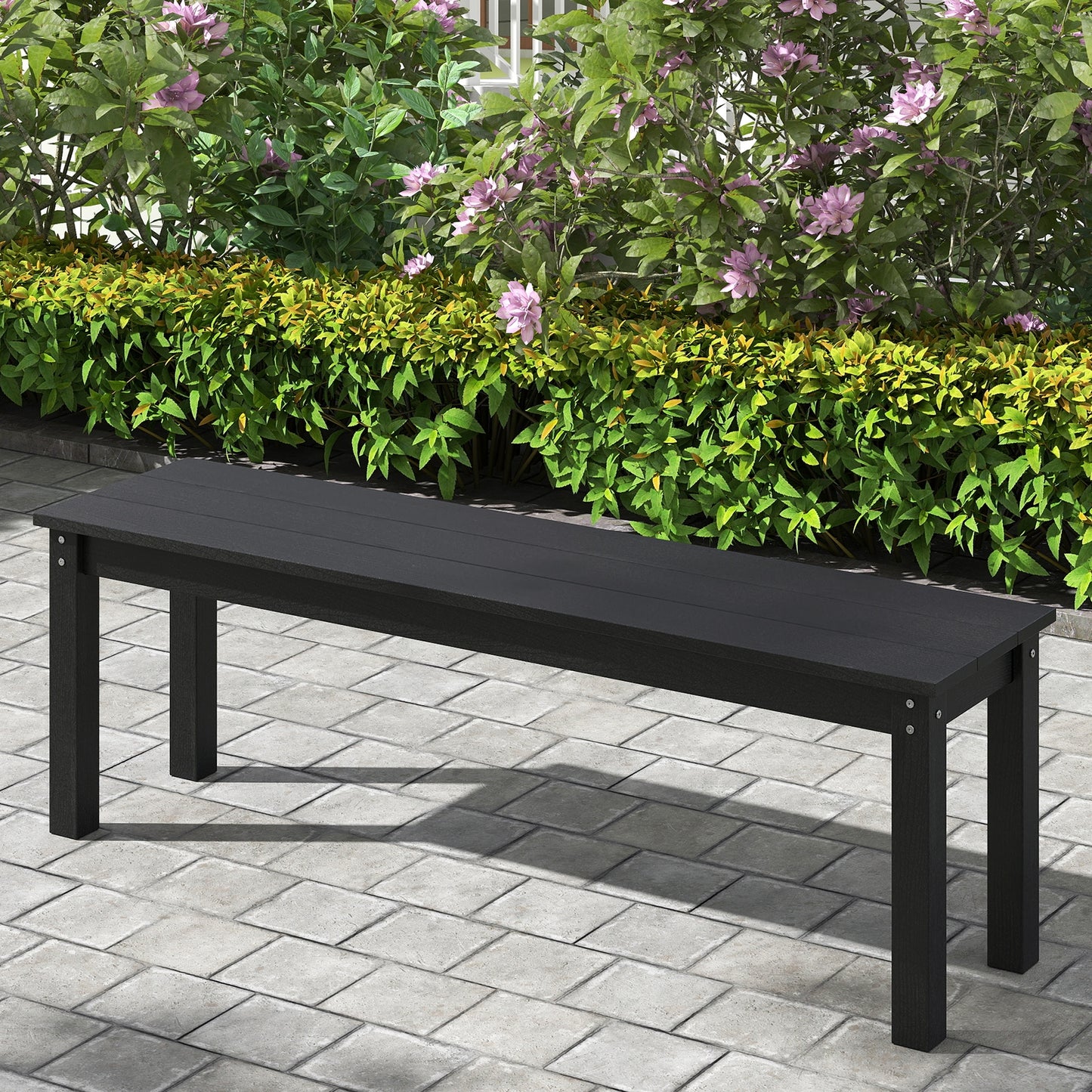 55" HDPE Outdoor Bench 2-3 People Weatherproof Backless Patio Garden Bench, Black Outdoor Benches at Gallery Canada