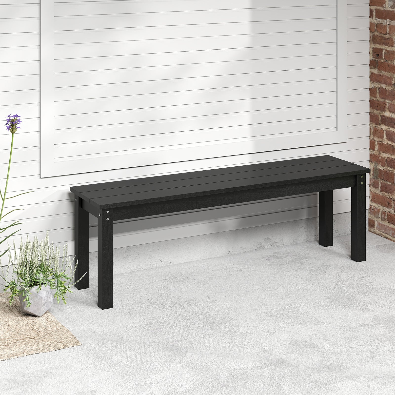 55" HDPE Outdoor Bench 2-3 People Weatherproof Backless Patio Garden Bench, Black Outdoor Benches at Gallery Canada