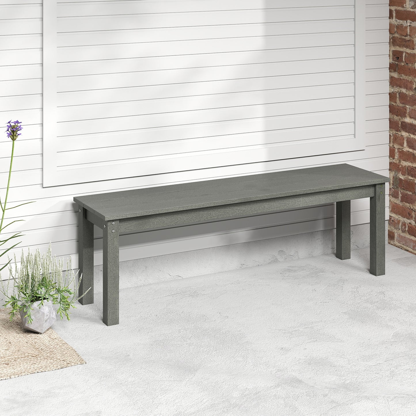 55" HDPE Outdoor Bench 2-3 People Weatherproof Backless Patio Garden Bench, Gray Outdoor Benches at Gallery Canada