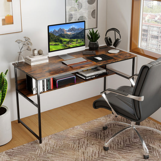 55 x 24 inch Computer Desk with Power Outlets and USB Ports, Rustic Brown Computer Desks Rustic Brown at Gallery Canada