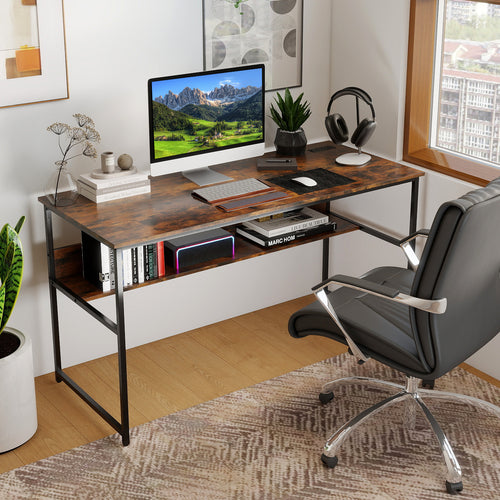 55 x 24 inch Computer Desk with Power Outlets and USB Ports, Rustic Brown