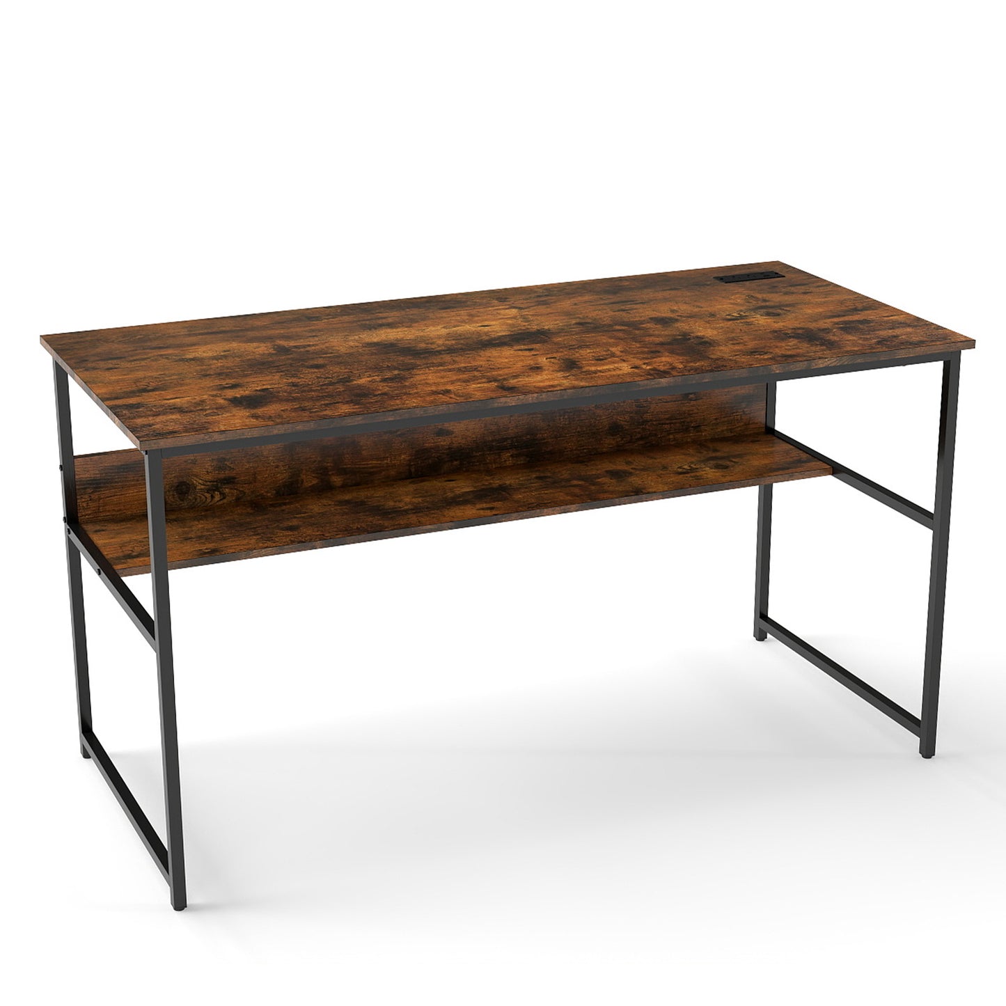 55 x 24 inch Computer Desk with Power Outlets and USB Ports, Rustic Brown Computer Desks at Gallery Canada