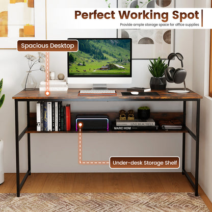 55 x 24 inch Computer Desk with Power Outlets and USB Ports, Rustic Brown Computer Desks at Gallery Canada