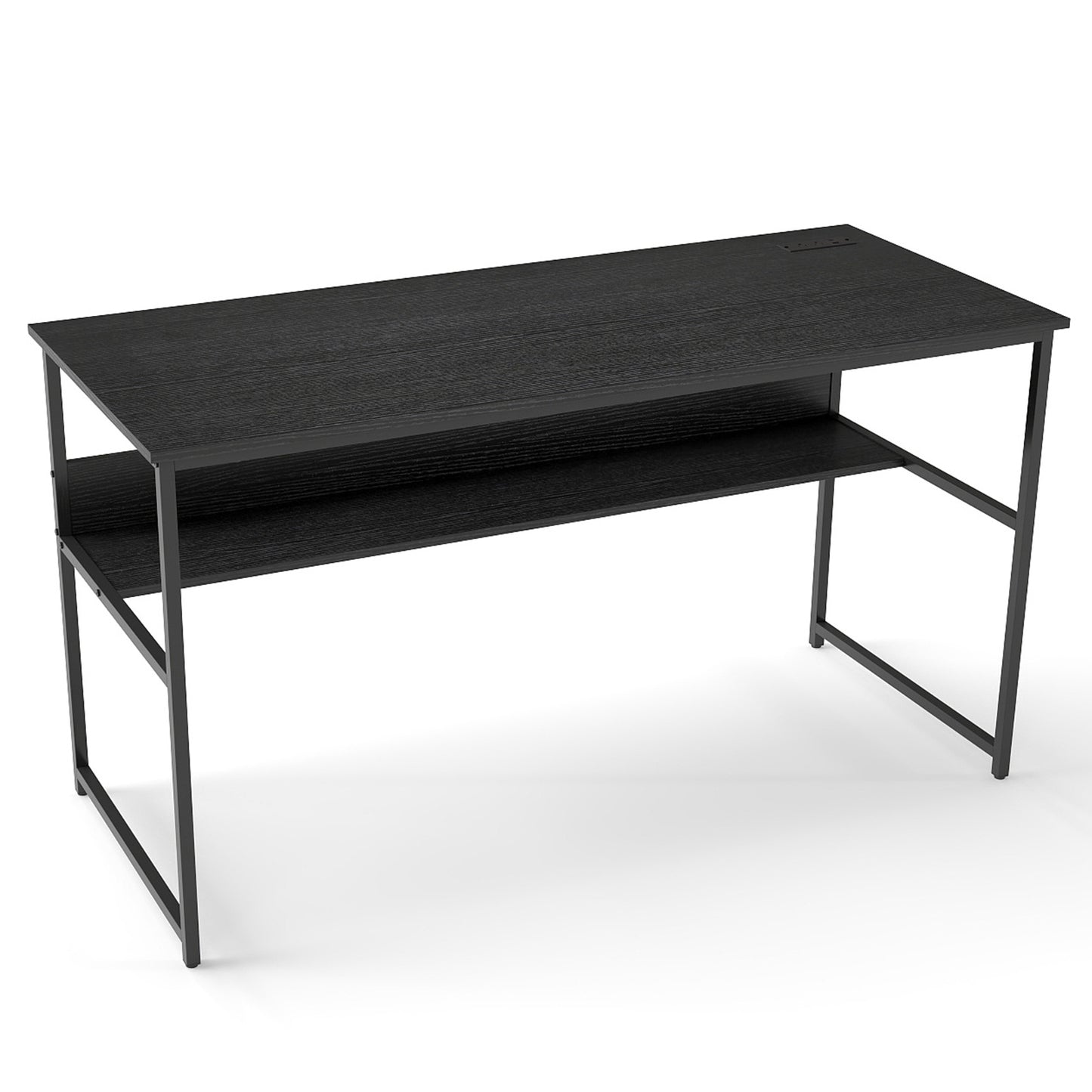 55 x 24 Inch Computer Desk With Power Outlets, USB Ports, Black Computer Desks at Gallery Canada