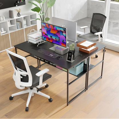 55 x 24 Inch Computer Desk With Power Outlets, USB Ports, Black Computer Desks at Gallery Canada