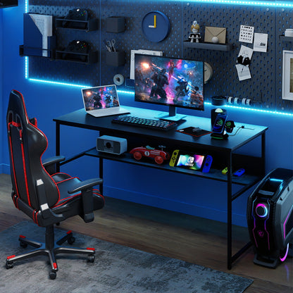 55 x 24 Inch Computer Desk With Power Outlets, USB Ports, Black Computer Desks at Gallery Canada