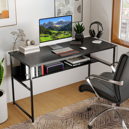 55 x 24 Inch Computer Desk With Power Outlets, USB Ports, Black Computer Desks at Gallery Canada