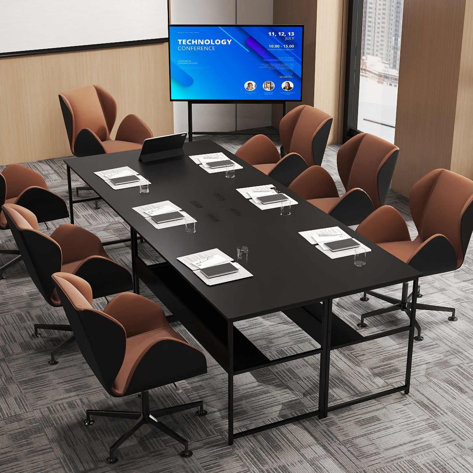 55 x 24 Inch Computer Desk With Power Outlets, USB Ports, Black Computer Desks at Gallery Canada