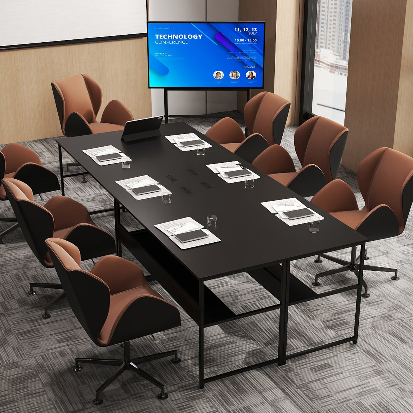 55 x 24 Inch Computer Desk With Power Outlets, USB Ports, Black Computer Desks at Gallery Canada