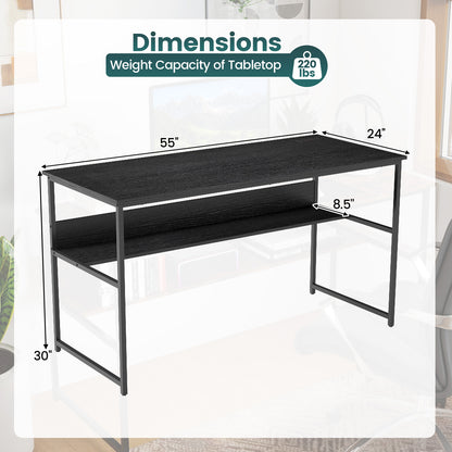 55 x 24 Inch Computer Desk With Power Outlets, USB Ports, Black Computer Desks at Gallery Canada