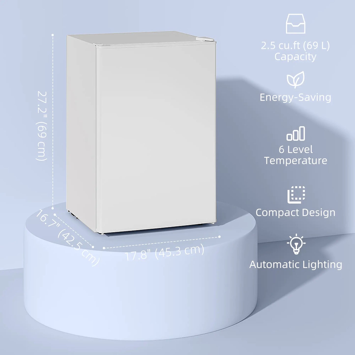 2.5 Cu.Ft Mini Fridge, Single Door Compact Refrigerator with Freezer, Adjustable Thermostat, Reversible Door, White Small Kitchen Appliances at Gallery Canada