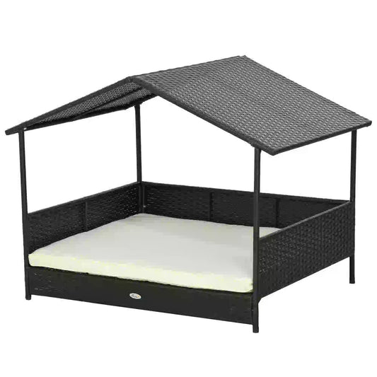 Outdoor Wicker Dog House, Soft Cushion Washable Cover, Medium Large, Cream White Houses, Kennels & Pens Cream White, Dark Brown at Gallery Canada