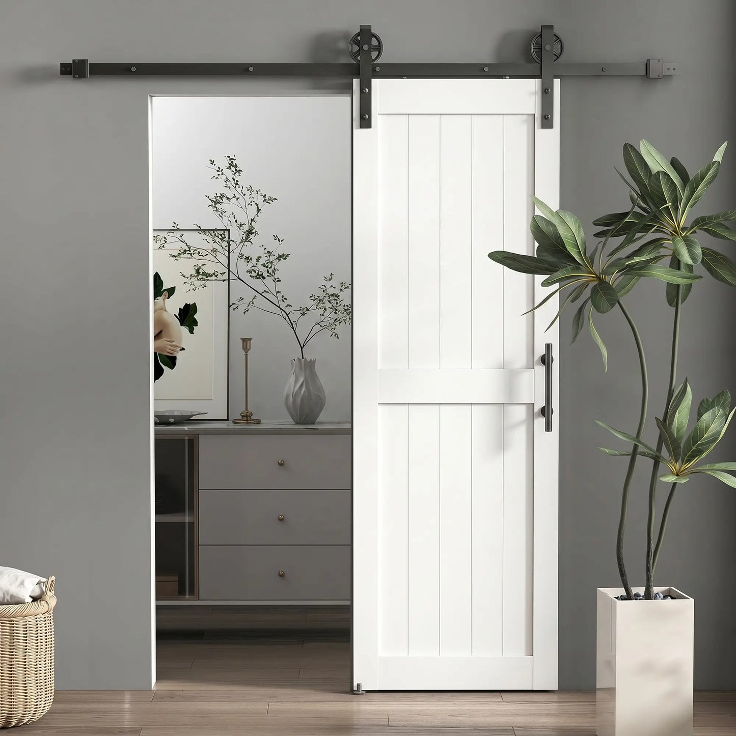 Barn Door with 5FT Sliding Hardware Kit, White