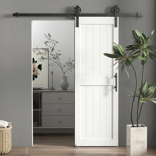 Barn Door with 5FT Sliding Hardware Kit, White Door Hardware White, Black at Gallery Canada
