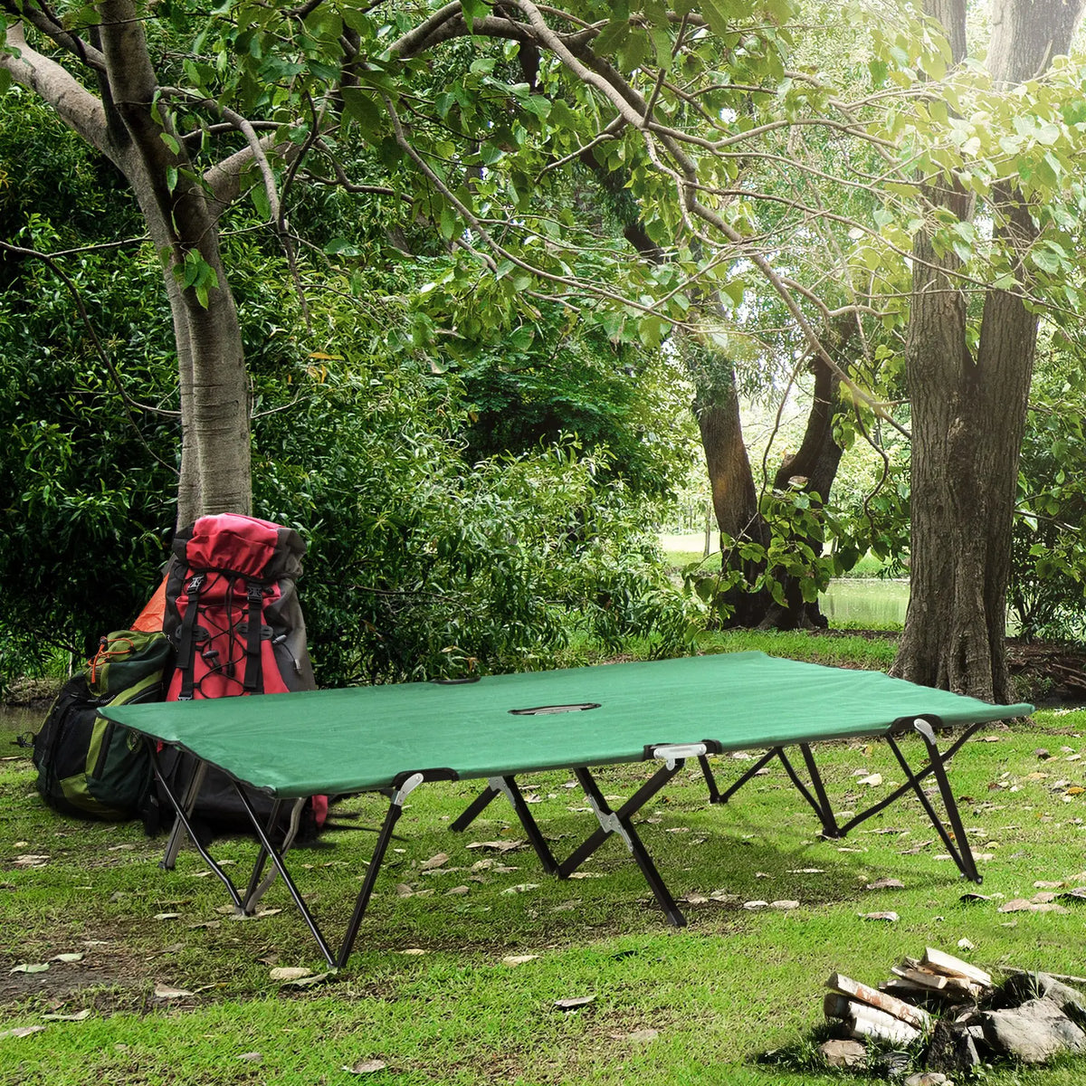 76" Two Person Folding Camping Cot, Portable Military Bed, Green Camping Cots at Gallery Canada