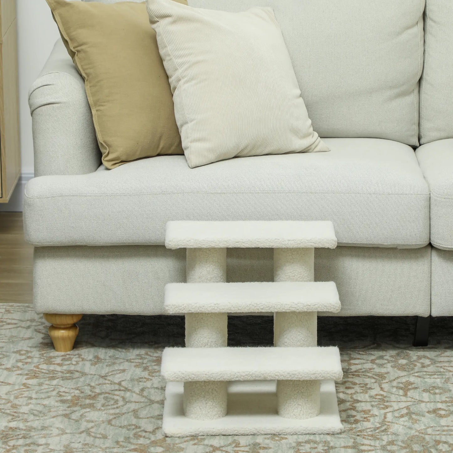 18" 3 Tier Pet Stairs, Dog Cat Step, Scratch Post, Beige Cat Trees at Gallery Canada