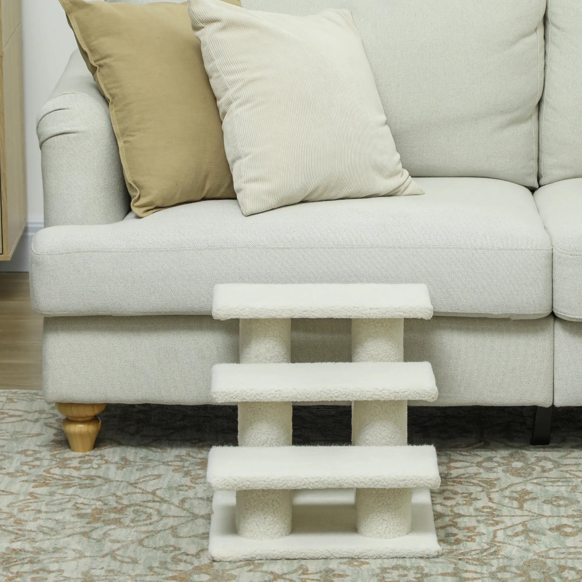 18" 3 Tier Pet Stairs, Dog Cat Step, Scratch Post, Beige Cat Trees at Gallery Canada