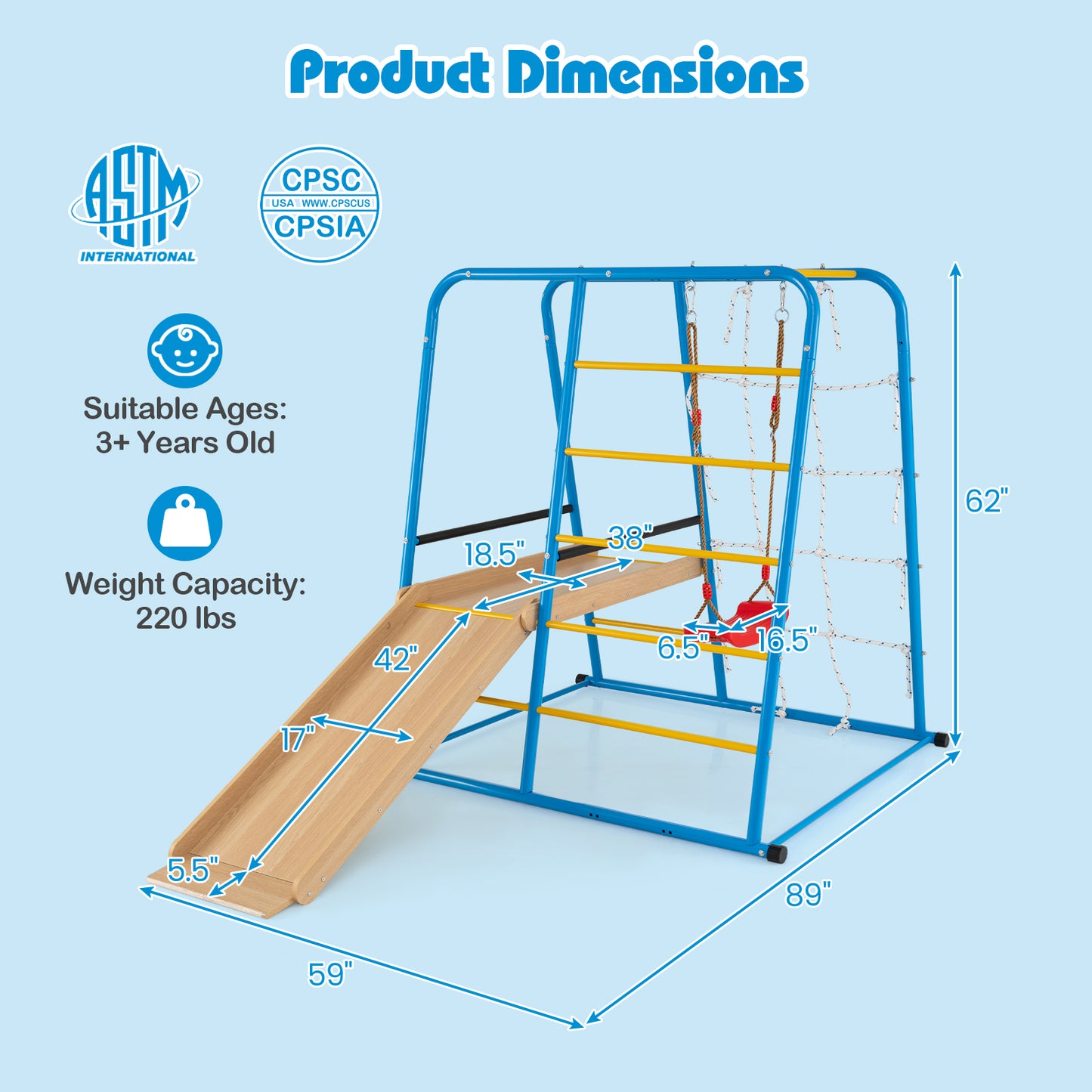 6-in-1 Indoor Jungle Gym with Slide for Boys and Girls 3+ Years Old, Blue Climbers & Slides at Gallery Canada