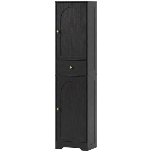 67" Tall Bathroom Cabinet, 2 Doors, Drawer, Adjustable Shelf, Black Wood Grain, Black Freestanding Bathroom Cabinets Black Wood Grain at Gallery Canada