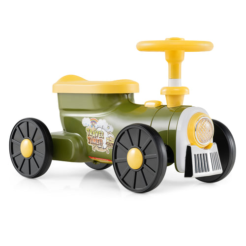 Ride on Toy with Steering Wheel and Train Whistle Sound Button, Green