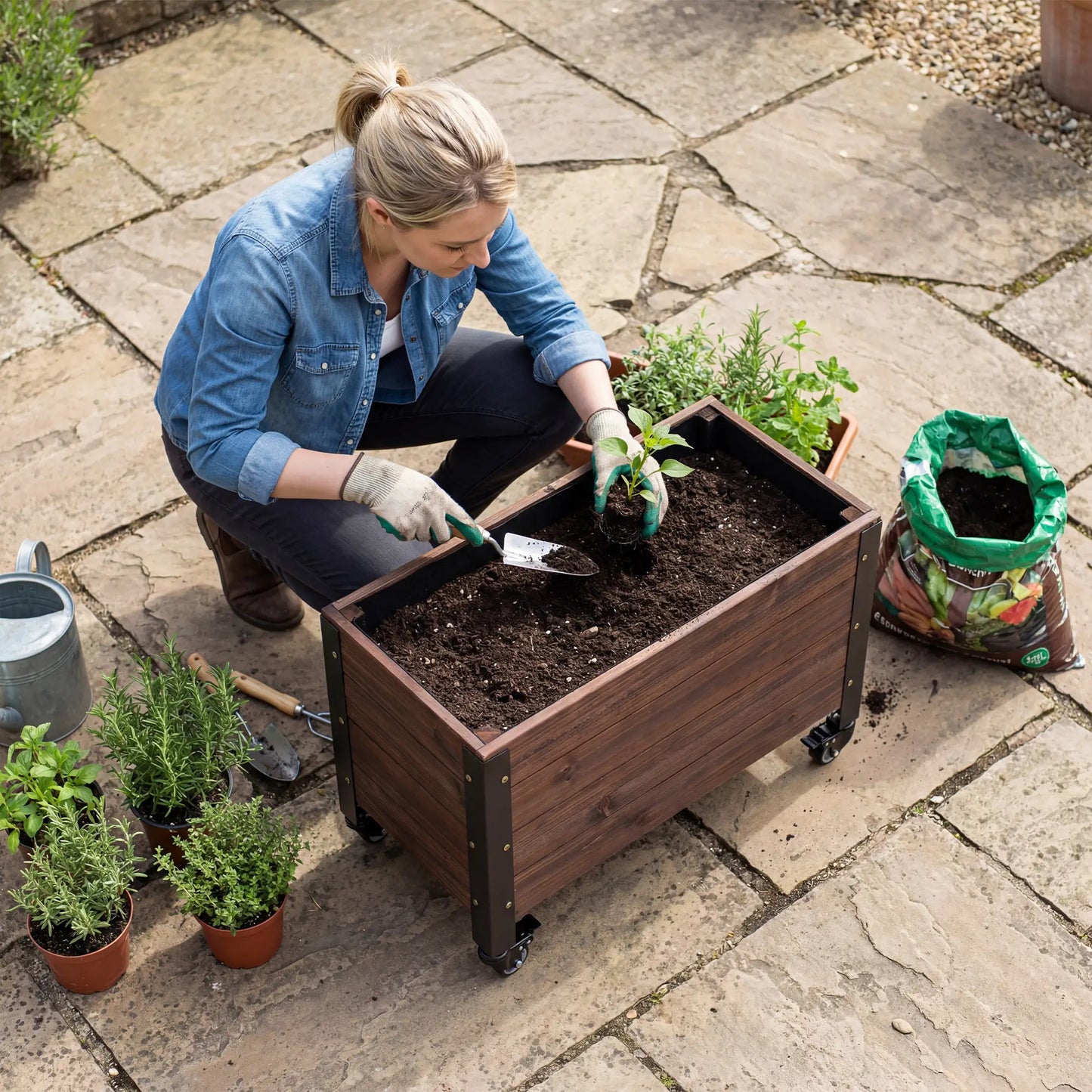 Raised Garden Bed With Wheels, Drainage Holes, Planter Box With Liner Wooden Planter Boxes at Gallery Canada