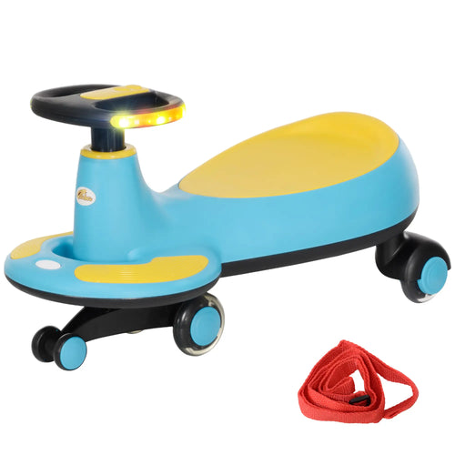 Kids Wiggle Car With Parent Rope, Music, Light, Blue