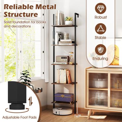 5 Tier Wall Mount Ladder Shelf with Anti-Tipping Kits for Home Office, Rustic Brown Bookcases at Gallery Canada