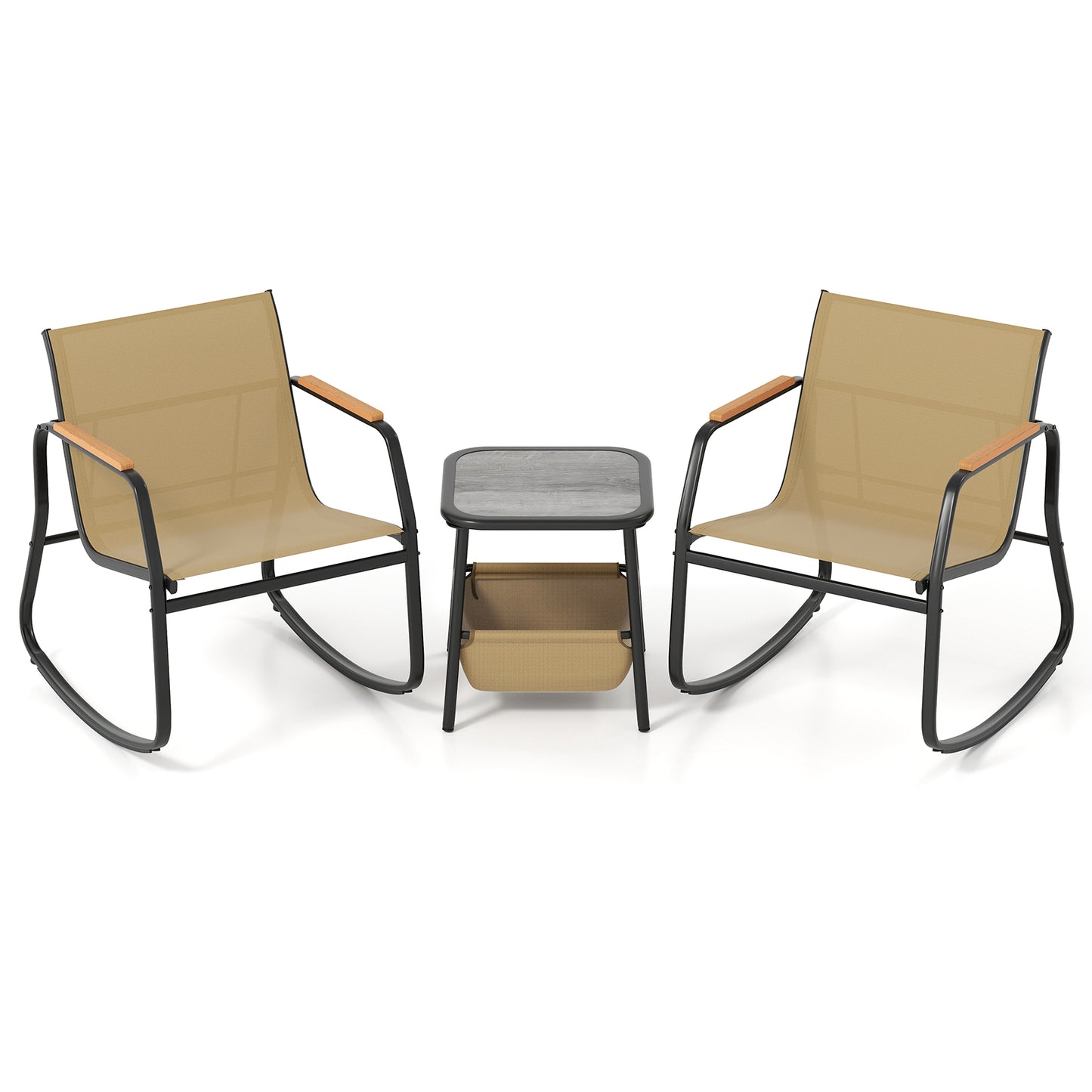 3 Piece Rocking Bistro Chairs and Side Table Set with Storage Bag, Brown Patio Conversation Sets at Gallery Canada