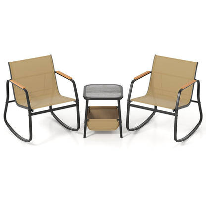 3 Piece Rocking Bistro Chairs and Side Table Set with Storage Bag, Brown Patio Conversation Sets at Gallery Canada