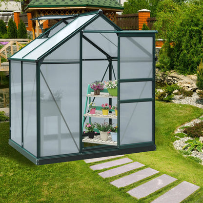 6.2' x 4.3' x 6.6' Polycarbonate Greenhouse, Walk-In, Galvanized Base, Aluminium Frame, Slide Door, Clear Walk In Greenhouses at Gallery Canada
