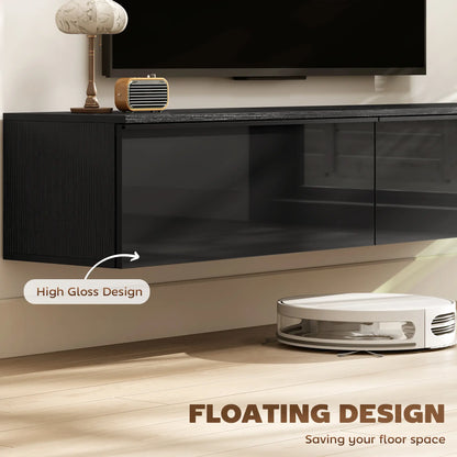 Wall Mounted TV Stand, Floating Cabinet, 70", High Gloss, Black