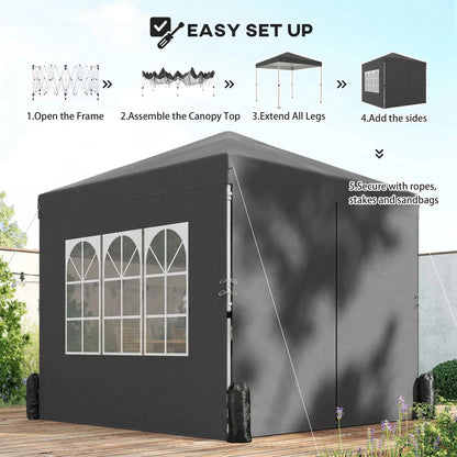 8.2 x 8.2 ft Pop Up Canopy Tent, 4 Sidewalls, UPF 50+, Sandbags, Dark Grey Pop Up Canopies at Gallery Canada