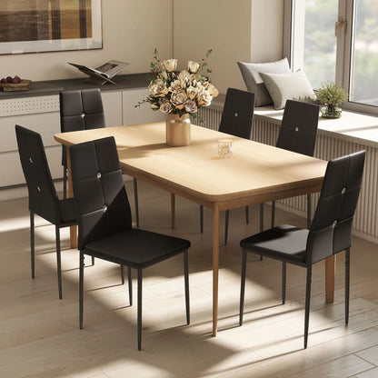 Set of 6 Button Tufted Side Chairs, Upholstered Seat, Steel Legs, Black Dining Chairs at Gallery Canada