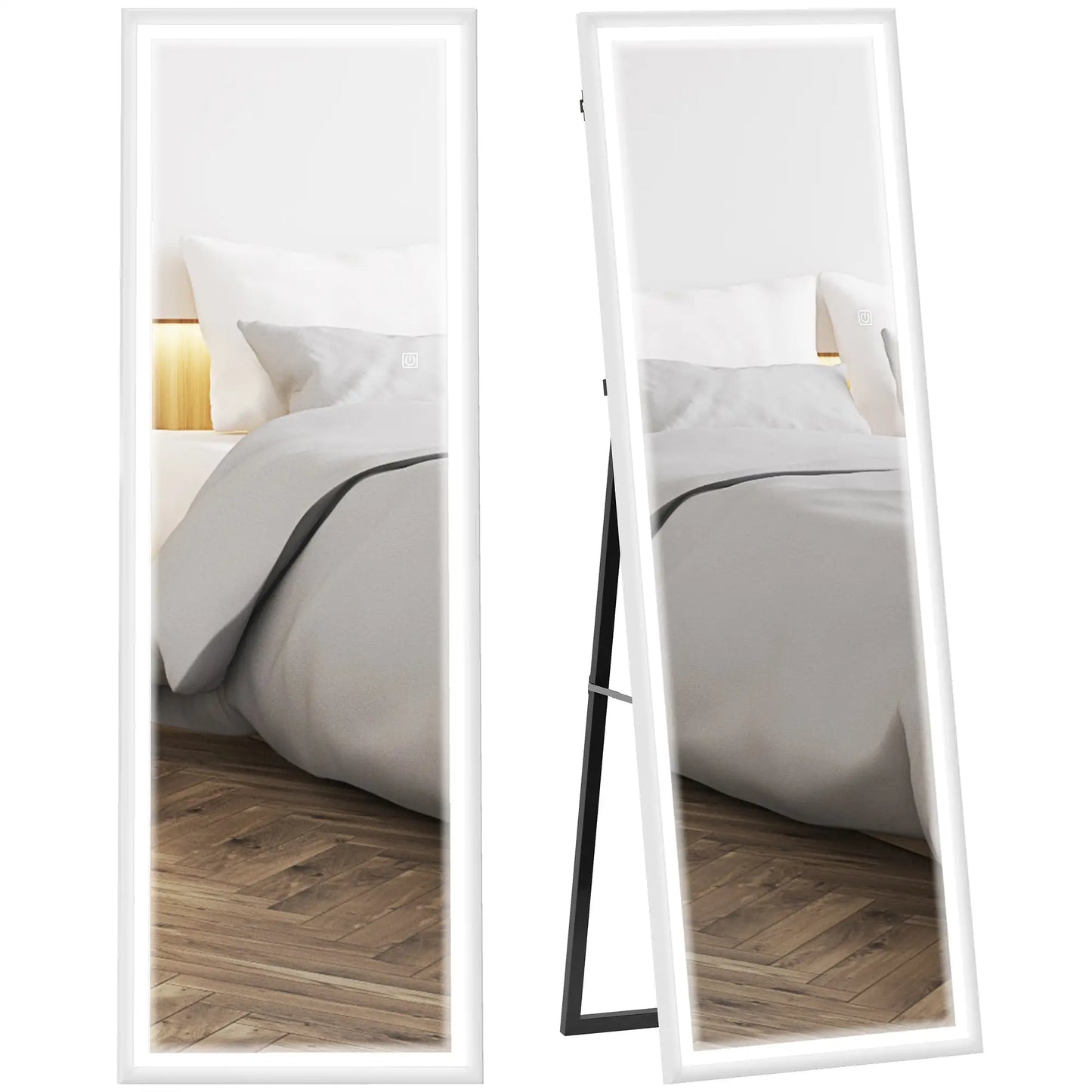 LED Mirror, Dimmable 3 Color Lights, 64" x 21" Rectangular, White Full Length Mirrors at Gallery Canada
