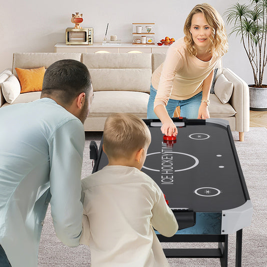 56 Inch Air Hockey Table with Powerful 12V Motor and LED Digital Scoreboard, Black Game Room Black at Gallery Canada