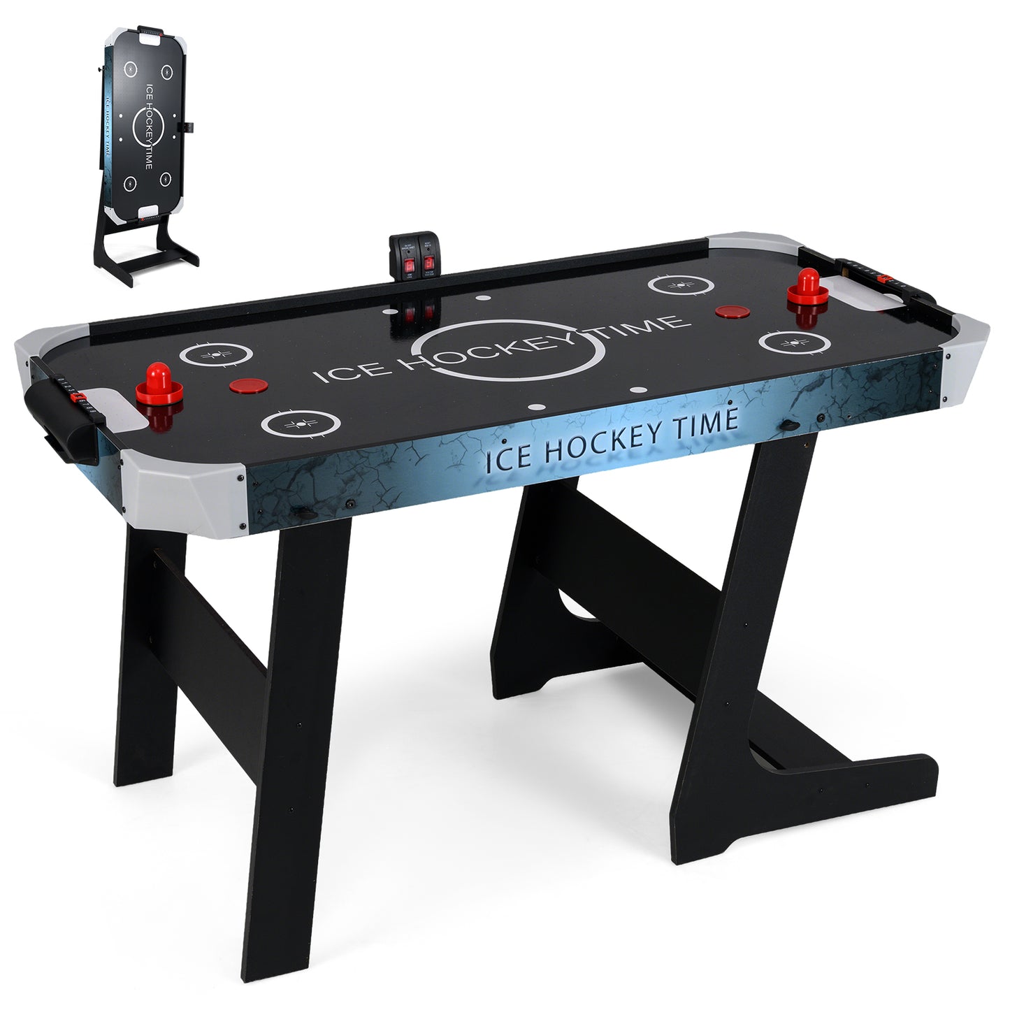 56 Inch Air Hockey Table with Powerful 12V Motor and LED Digital Scoreboard, Black Game Room at Gallery Canada