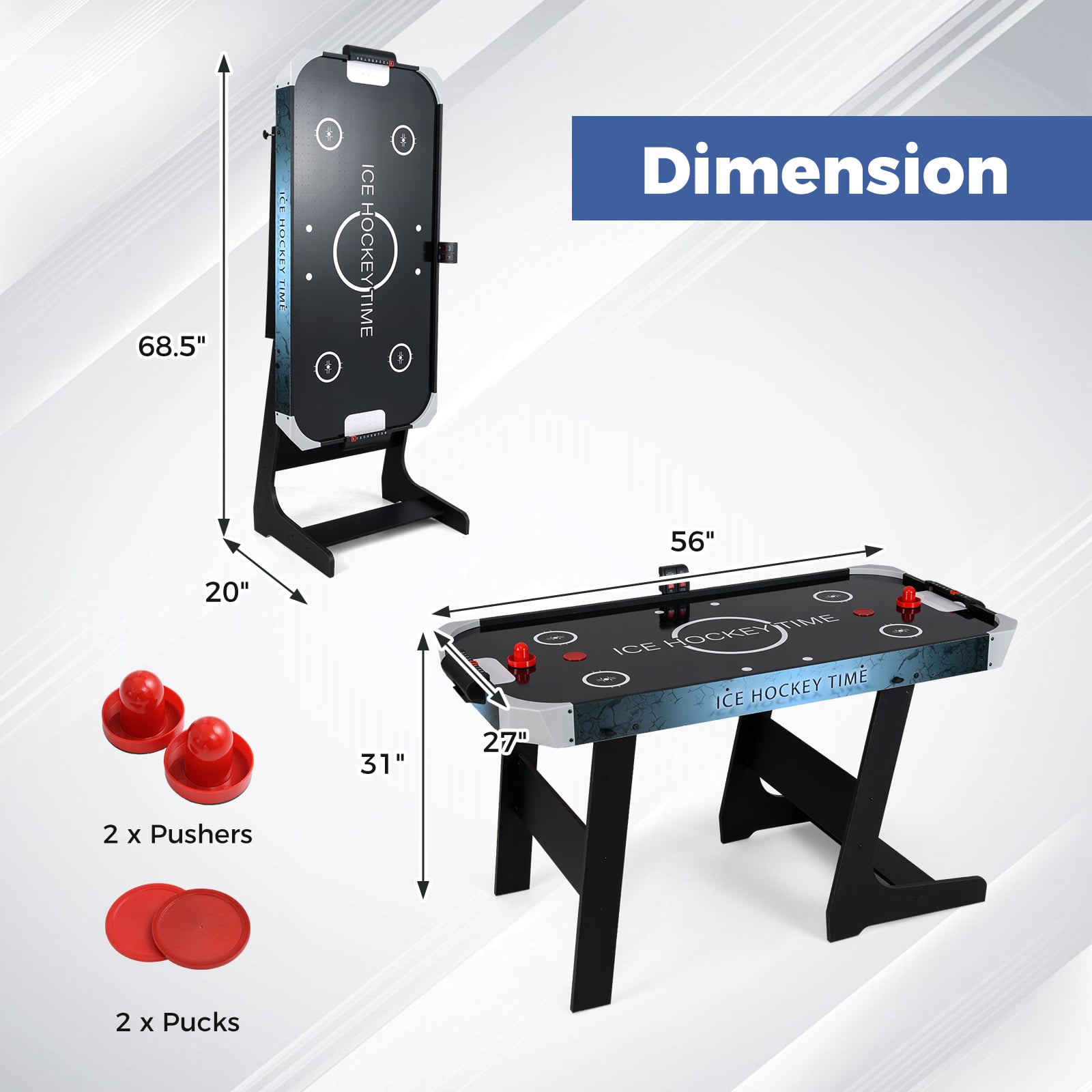 56 Inch Air Hockey Table with Powerful 12V Motor and LED Digital Scoreboard, Black Game Room at Gallery Canada