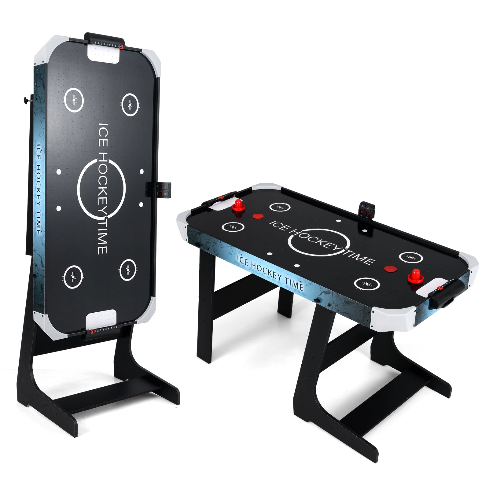 56 Inch Air Hockey Table with Powerful 12V Motor and LED Digital Scoreboard, Black Game Room at Gallery Canada