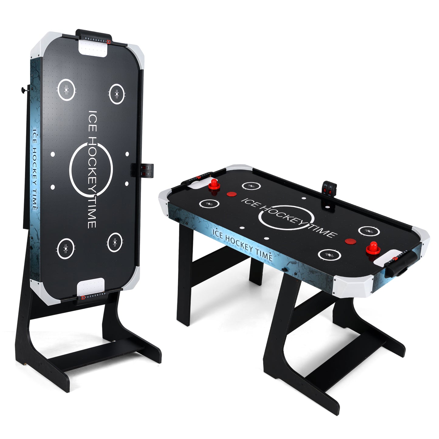 56 Inch Air Hockey Table with Powerful 12V Motor and LED Digital Scoreboard, Black Game Room at Gallery Canada