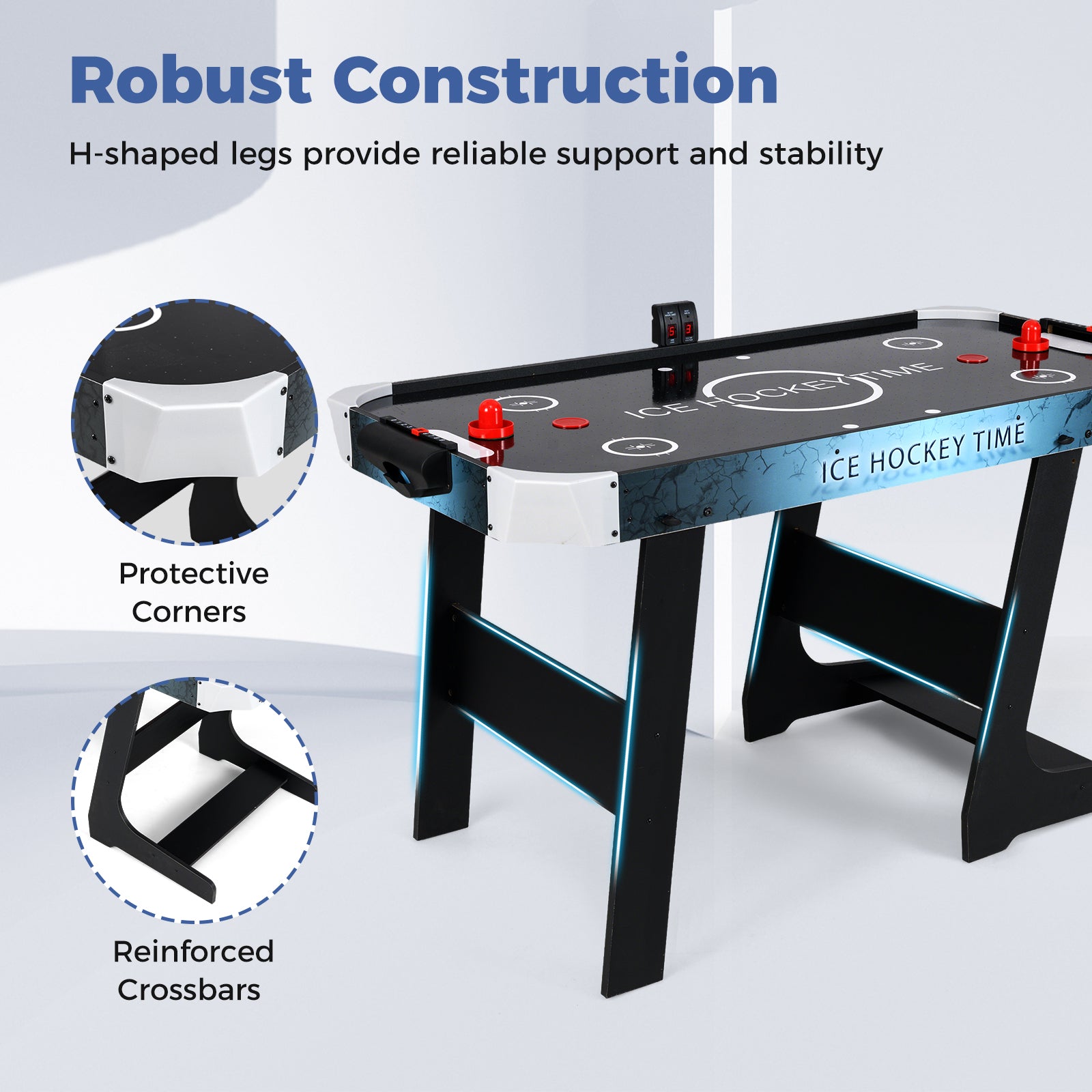 56 Inch Air Hockey Table with Powerful 12V Motor and LED Digital Scoreboard, Black Game Room at Gallery Canada