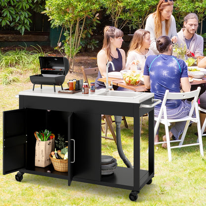 56 Inches Outdoor Grill Table with Sink and Stainless Steel Top, Black Camping Furniture at Gallery Canada