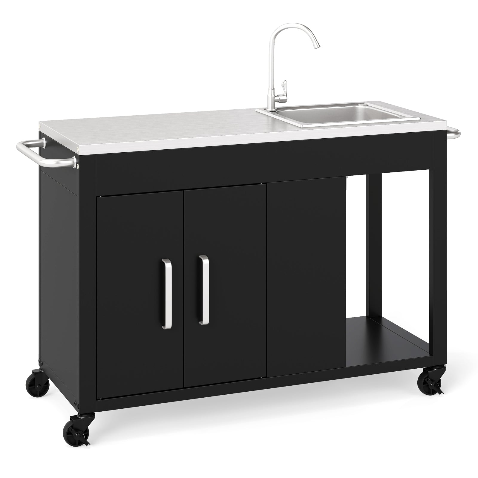 56 Inches Outdoor Grill Table with Sink and Stainless Steel Top, Black Camping Furniture Black at Gallery Canada