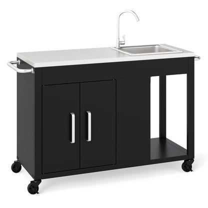 56 Inches Outdoor Grill Table with Sink and Stainless Steel Top, Black Camping Furniture at Gallery Canada