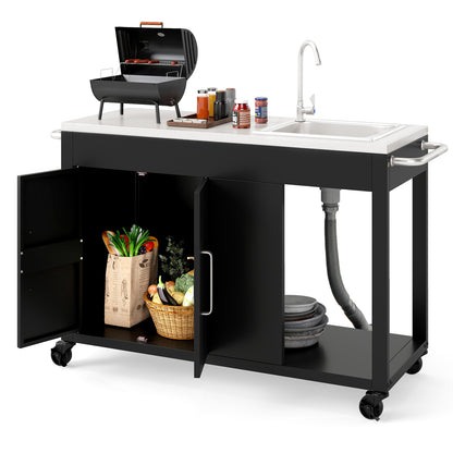 56 Inches Outdoor Grill Table with Sink and Stainless Steel Top, Black Camping Furniture at Gallery Canada