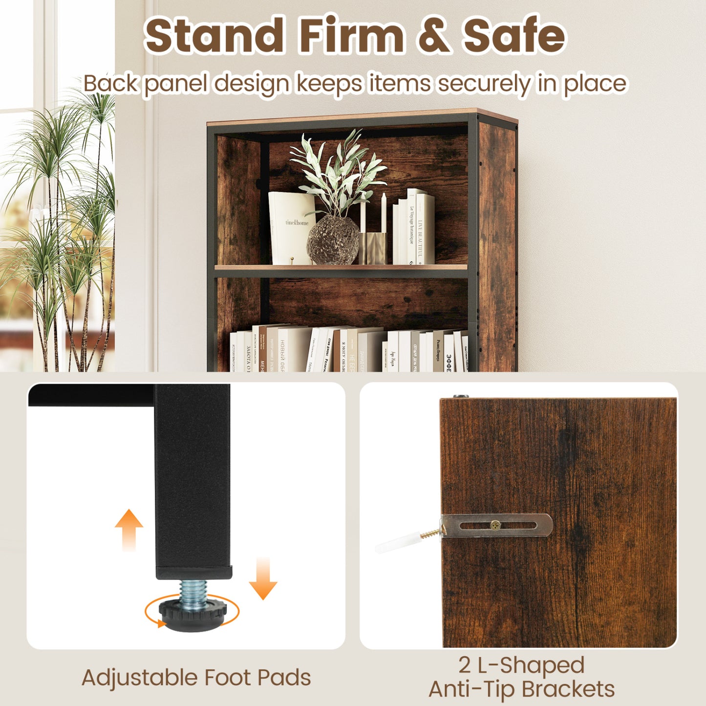 56" Tall Freestanding Bookcase with Drawer, 5 Tier, Rustic Brown Bookcases at Gallery Canada